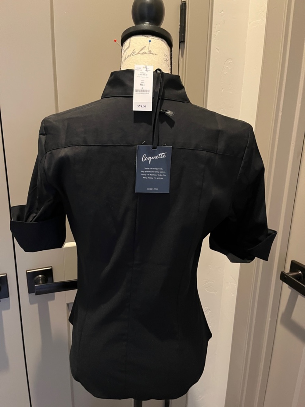 WHITE HOUSE/BLACK MARKET Short-Sleeve Button-Down Shirt - BLACK - SIZE 6 - Picture 8 of 11